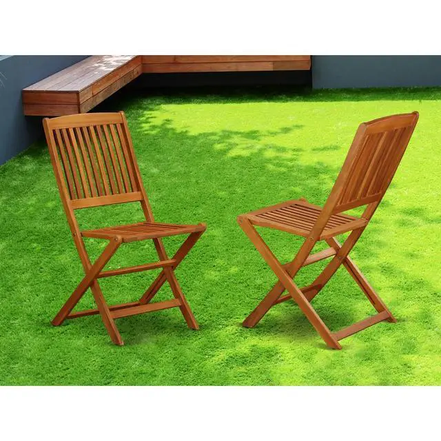 Alt view image 4 of 4 - Set of 2 Chairs BCMCWNA Solid Acacia Wooden Patio folding side Chair -Set of two