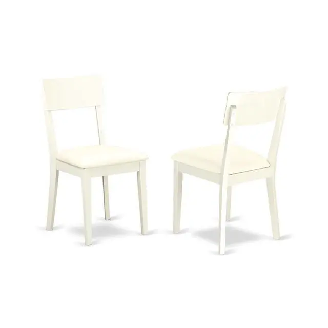 Alt view image 3 of 4 - Set of 2 Chairs ADC-LWH-LC Andy slat back dining room chair with Faux Leather seat in Linen White Finish