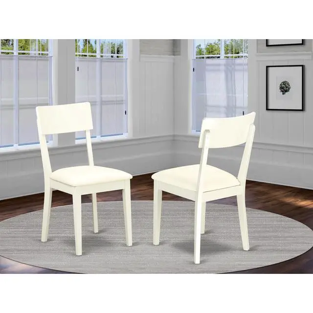 Alt view image 4 of 4 - Set of 2 Chairs ADC-LWH-LC Andy slat back dining room chair with Faux Leather seat in Linen White Finish