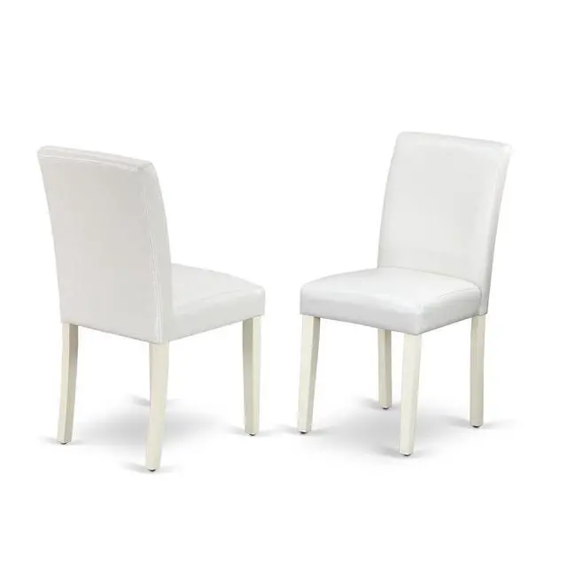 Alt view image 3 of 4 - Set of 2 Chairs ABP2T64 Abbott Parson Chair With Linen White Leg And Pu Leather Color White