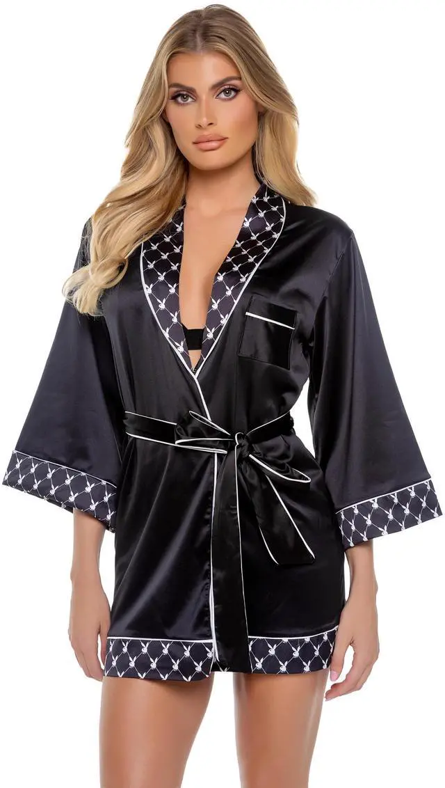 Roma Costume Play Bunny Smoke Lounge Robe, Black, One Size