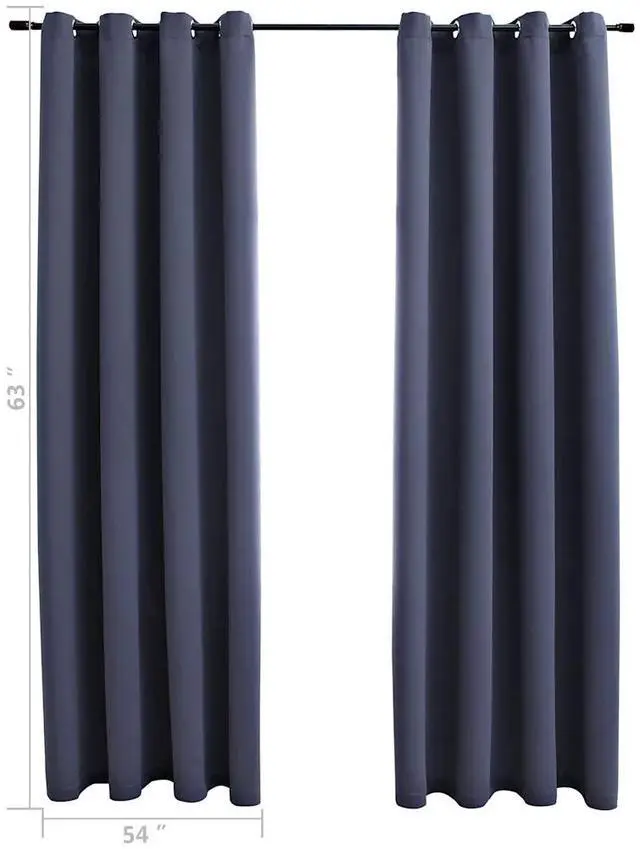 Alt view image 9 of 9 - vidaXL Curtains 2 Pcs Blackout Curtains Window Blinds Rings Anthracite Fabric