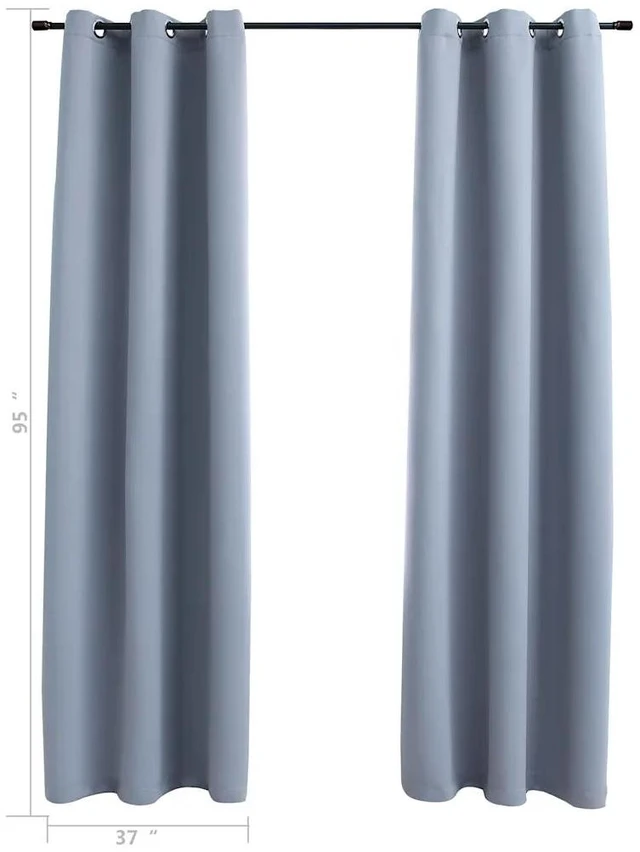 Alt view image 8 of 9 - vidaXL Curtains 2 Pcs Blackout Curtains Window Blinds with Rings Gray Fabric