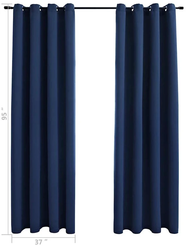 Alt view image 7 of 8 - vidaXL Curtains 2 Pcs Blackout Curtains Window Blinds Rings Navy Blue Fabric