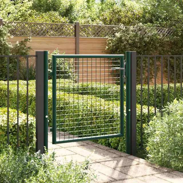 Alt view image 9 of 9 - vidaXL Fence Gate Steel 29.5" Green Outdoor Backyard Privacy Border Enclosure