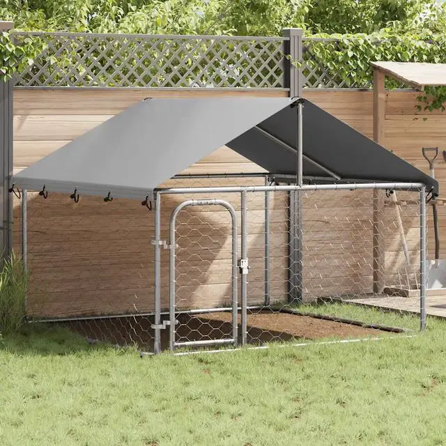 Alt view image 7 of 10 - vidaXL Outdoor Dog Kennel with Roof 78.7"x78.7"x59.1"