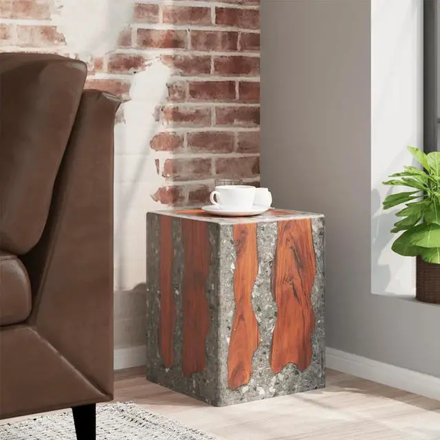 Alt view image 12 of 12 - vidaXL Stool Ottoman Foot Rest Foot Stool Side Table Solid Teak Wood and Resin