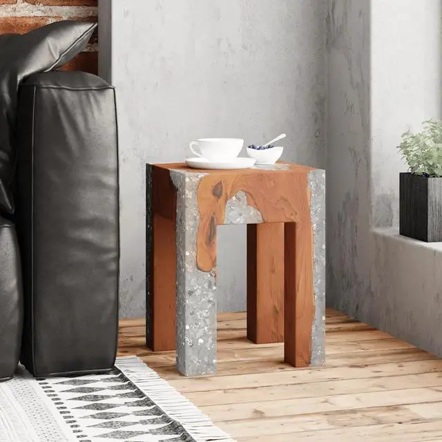 Alt view image 16 of 17 - vidaXL Stool Ottoman Foot Rest Foot Stool Side Table Solid Teak Wood and Resin