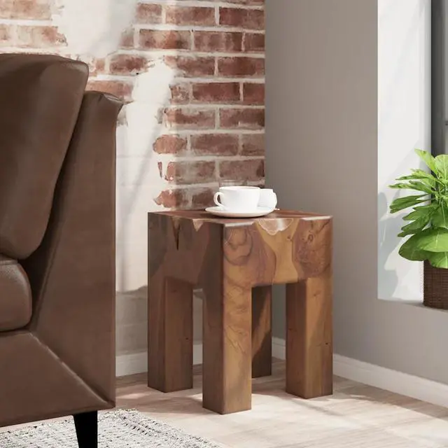 Alt view image 12 of 12 - vidaXL Solid Teak Wood Stool Chair Side Accent Table Plant Flower Stand Resin
