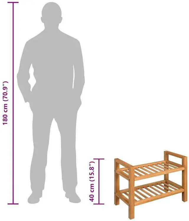Alt view image 13 of 13 - vidaXL Shoe Rack 2-Tier Shoe Storage Organizer Shoe Shelf Holder Solid Oak Wood