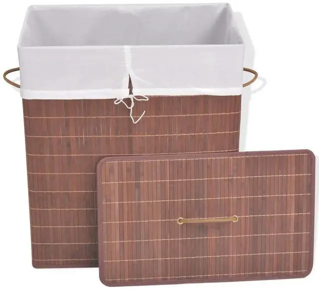 Alt view image 9 of 10 - vidaXL Bamboo Laundry Bin Rectangular Brown