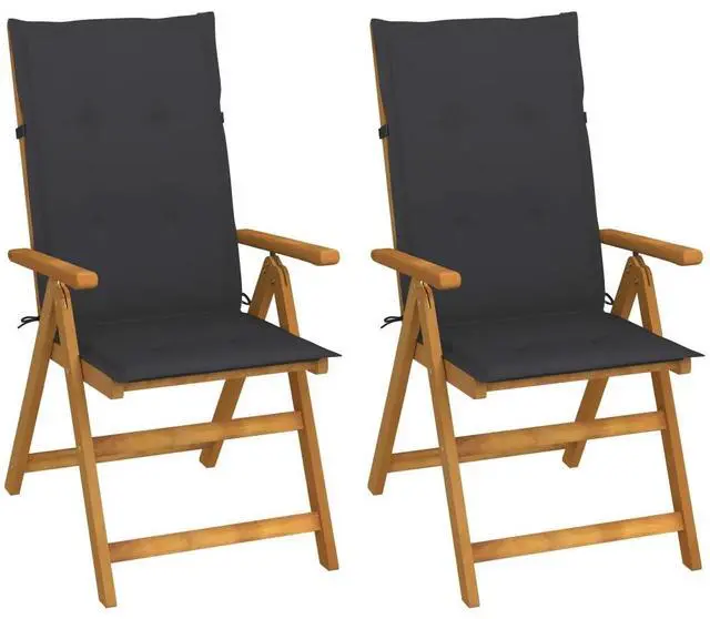 Alt view image 8 of 10 - vidaXL Patio Reclining Chairs 2 pcs with Cushions Solid Acacia Wood
