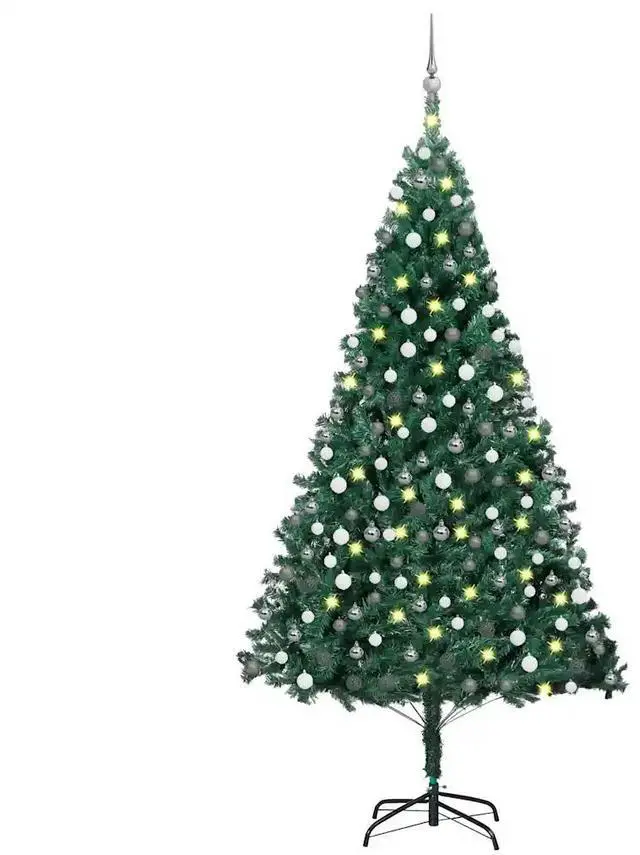 Alt view image 5 of 10 - vidaXL Artificial Christmas Tree with LEDs&Ball Set Green 94.5"