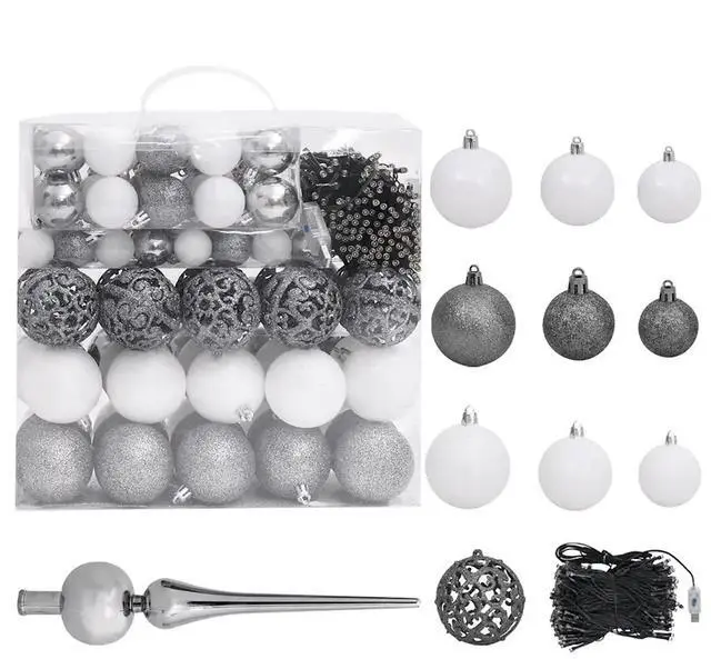 Alt view image 8 of 10 - vidaXL Artificial Christmas Tree with LEDs&Ball Set Green 94.5"