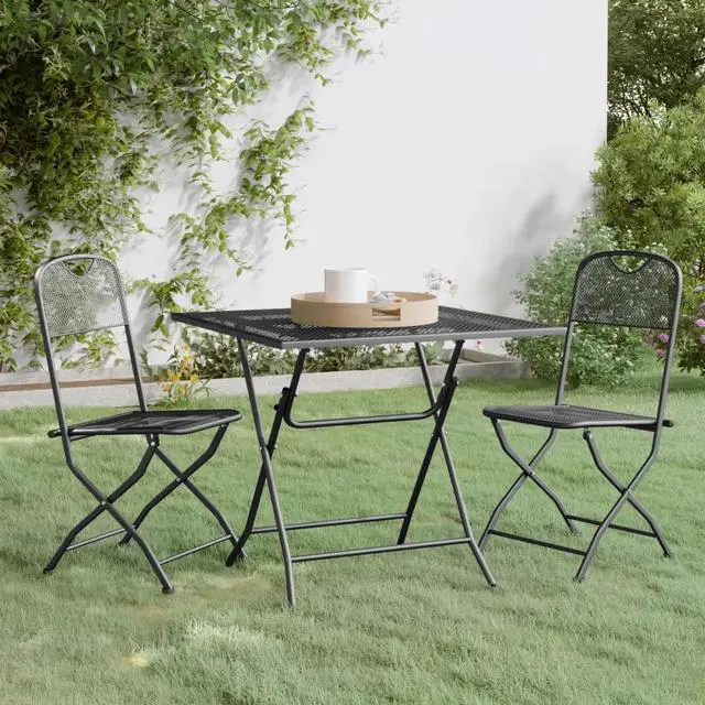 Alt view image 5 of 10 - vidaXL 3 Piece Patio Dining Set Expanded Metal Mesh Anthracite