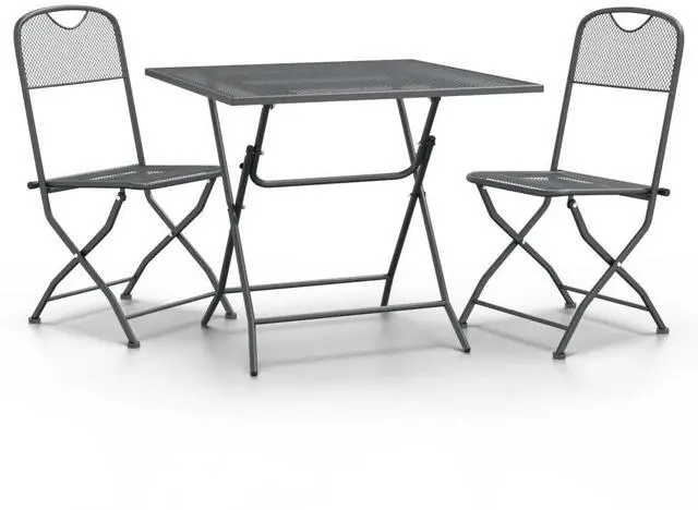 Alt view image 6 of 10 - vidaXL 3 Piece Patio Dining Set Expanded Metal Mesh Anthracite