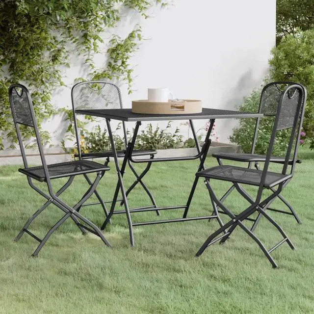 Alt view image 5 of 10 - vidaXL 5 Piece Patio Dining Set Expanded Metal Mesh Anthracite