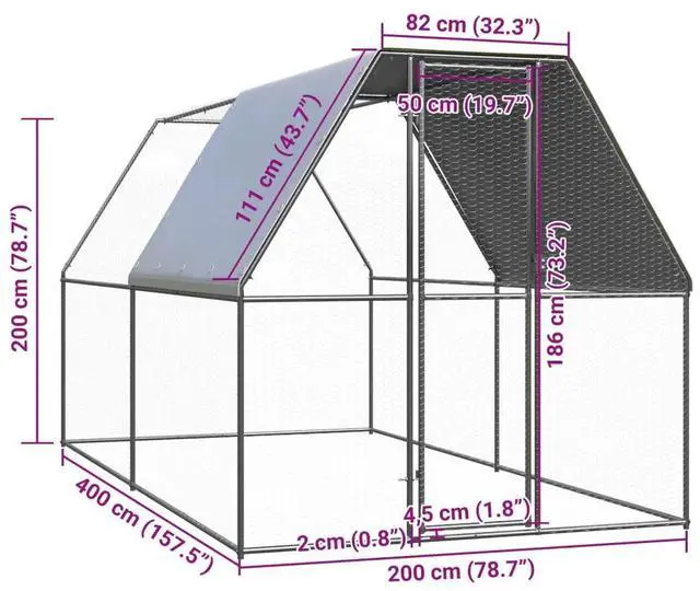 Alt view image 11 of 11 - vidaXL Outdoor Chicken Cage 6.6'x13.1'x6.6' Galvanized Steel