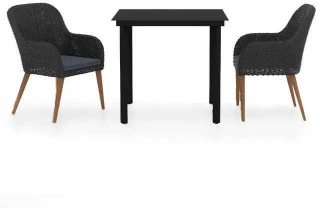 Alt view image 9 of 12 - vidaXL 3 Piece Patio Dining Set with Cushions Black