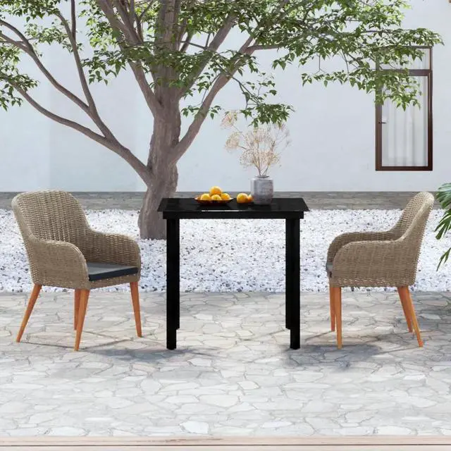 Alt view image 11 of 12 - vidaXL 3 Piece Patio Dining Set with Cushions Brown