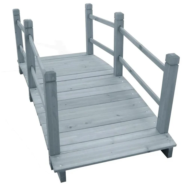 Alt view image 8 of 8 - vidaXL Garden Bridge Gray 55.1"x23.6"x22" Solid Firwood