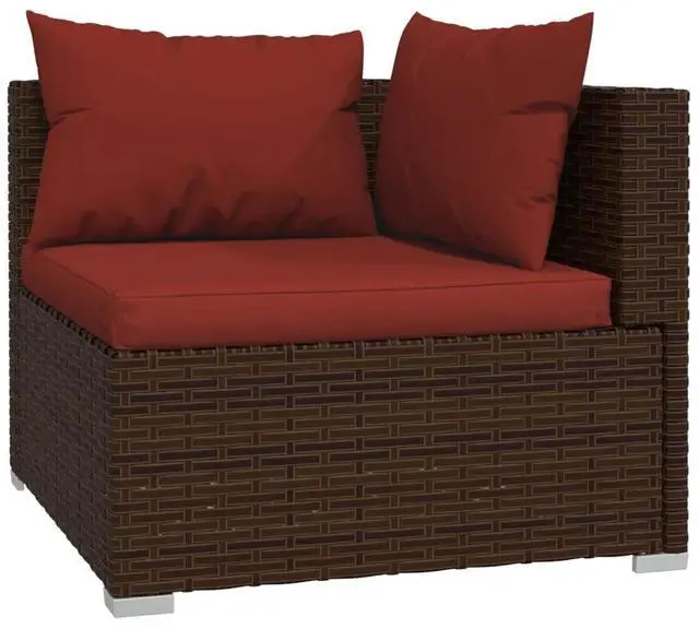 Alt view image 9 of 10 - vidaXL 5 Piece Patio Lounge Set with Cushions Poly Rattan Brown