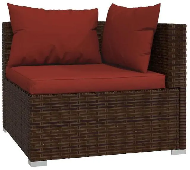Alt view image 9 of 10 - vidaXL 5 Piece Patio Lounge Set with Cushions Poly Rattan Brown