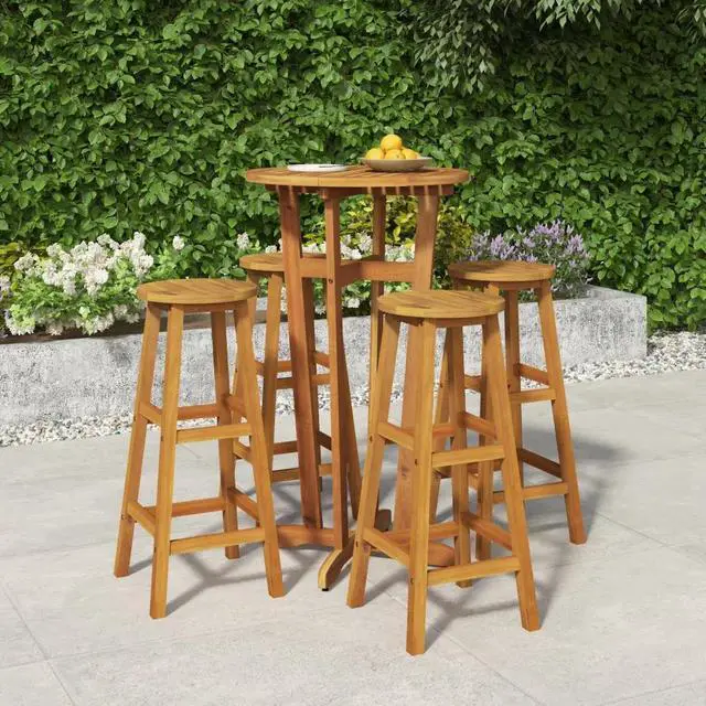 Alt view image 5 of 10 - vidaXL 5 Piece Patio Dining Set Solid Wood Acacia