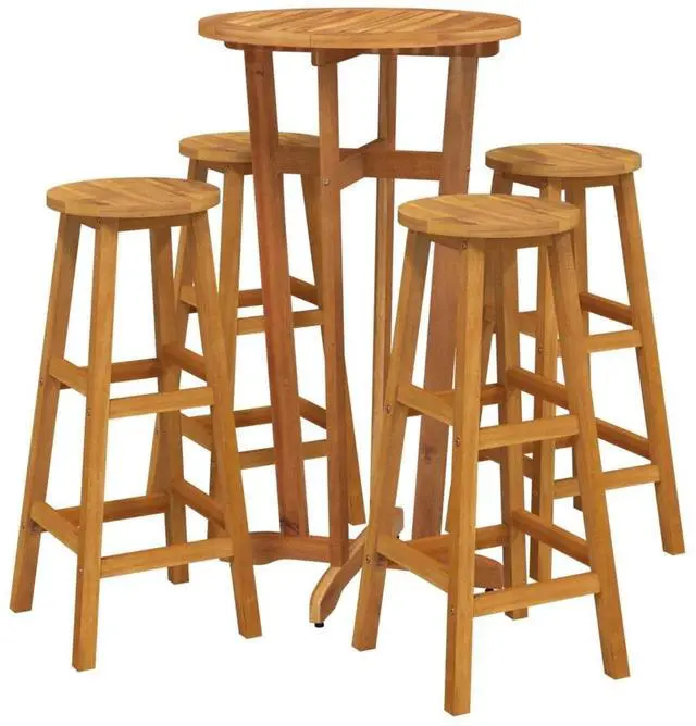 Alt view image 7 of 10 - vidaXL 5 Piece Patio Dining Set Solid Wood Acacia