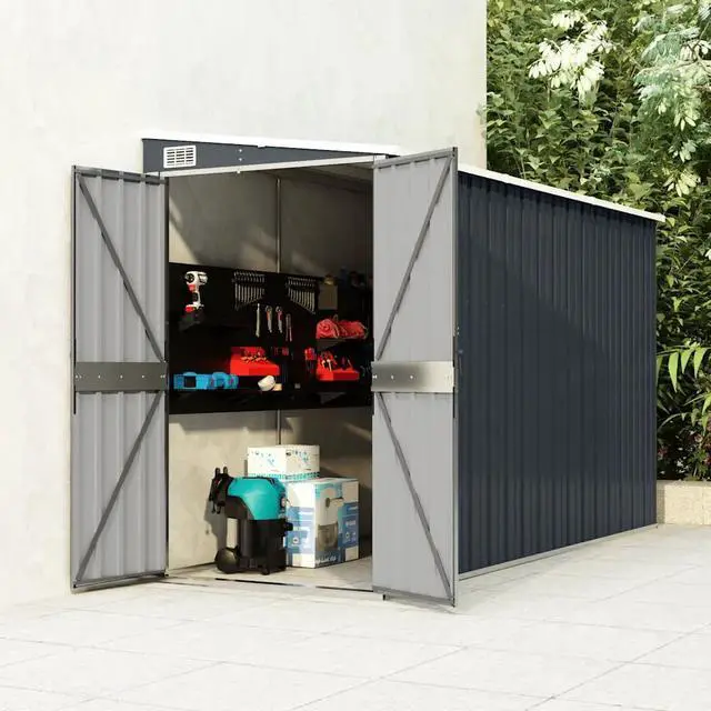 Alt view image 5 of 10 - vidaXL Wall-mounted Garden Shed Anthracite 46.5"x113.4"x70.1" Steel