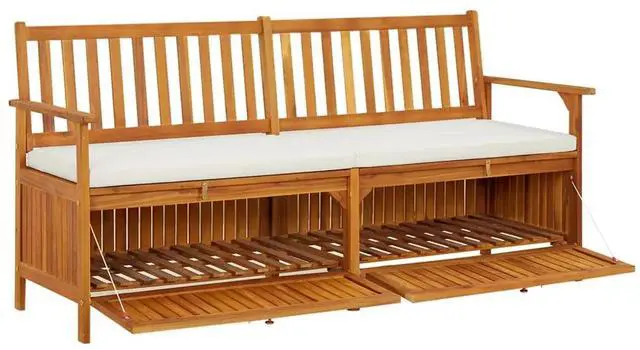 Alt view image 8 of 10 - vidaXL Storage Bench with Cushion 66.9" Solid Wood Acacia