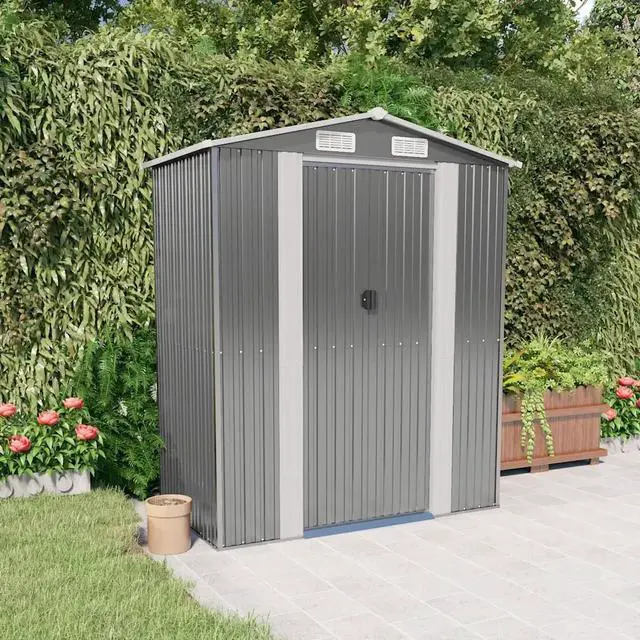 Alt view image 5 of 10 - vidaXL Garden Shed Light Gray 75.6"x42.5"x87.8" Galvanized Steel