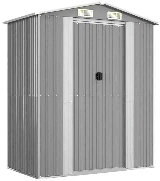 Alt view image 6 of 10 - vidaXL Garden Shed Light Gray 75.6"x42.5"x87.8" Galvanized Steel