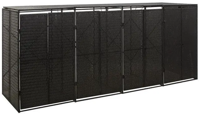 Alt view image 5 of 10 - vidaXL Quadruple Wheelie Bin Shed Black 107.9"x31.5"x46.1" Poly Rattan
