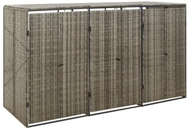 Alt view image 5 of 10 - vidaXL Triple Wheelie Bin Shed Gray 81.5"x31.5"x46.1" Poly Rattan