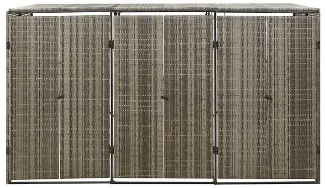 Alt view image 8 of 10 - vidaXL Triple Wheelie Bin Shed Gray 81.5"x31.5"x46.1" Poly Rattan