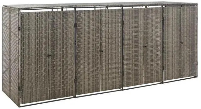 Alt view image 5 of 10 - vidaXL Quadruple Wheelie Bin Shed Gray 107.9"x31.5"x46.1" Poly Rattan