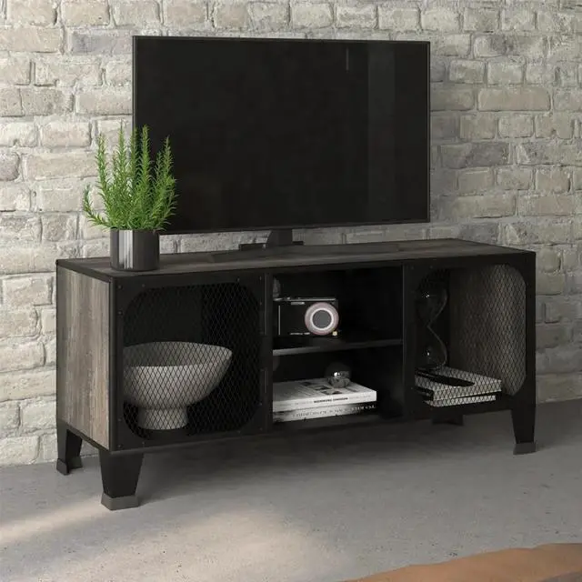 Alt view image 16 of 18 - vidaXL TV Stand TV Console Sideboard Media Unit Cupboard Gray Metal and MDF
