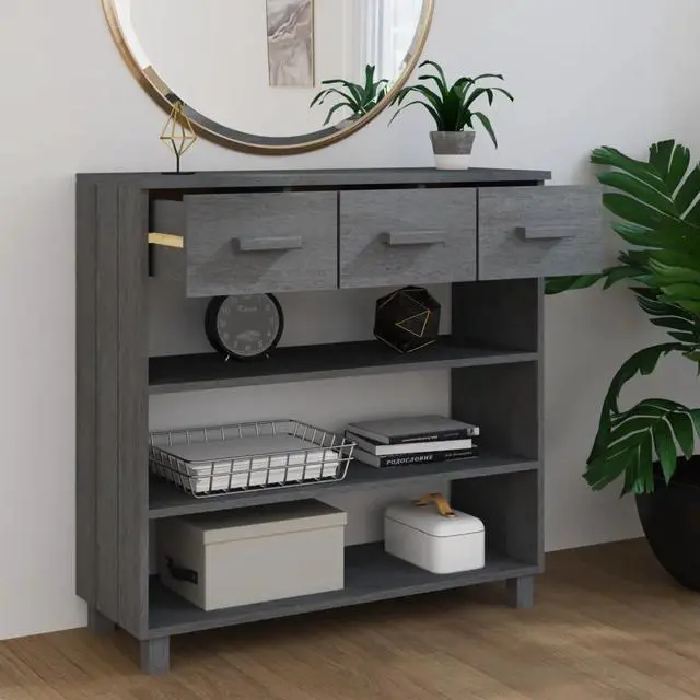 Alt view image 9 of 12 - vidaXL Console Table Dark Gray 35.4"x13.8"x35.4" Solid Wood Pine
