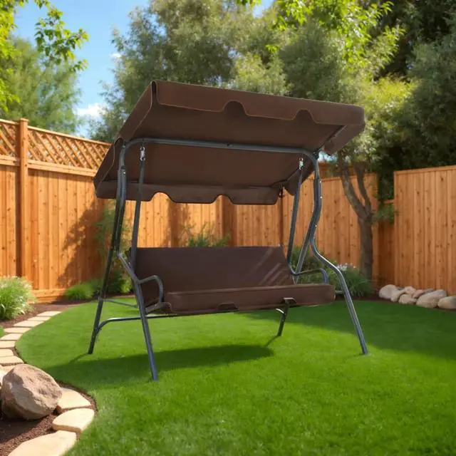 Alt view image 13 of 13 - vidaXL Garden Swing Chair Outdoor Bench with Canopy and Cushion Coffee Steel