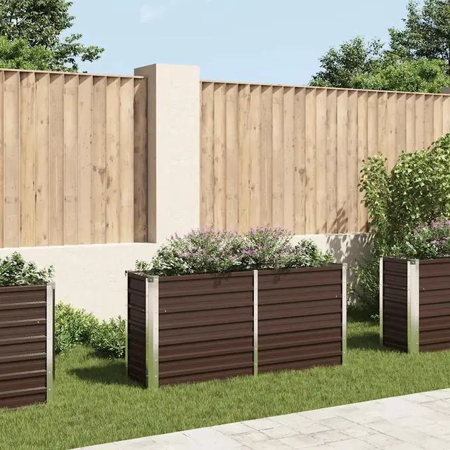 Alt view image 5 of 10 - vidaXL Garden Raised Bed Brown 63"x15.7"x30.3" Galvanized Steel