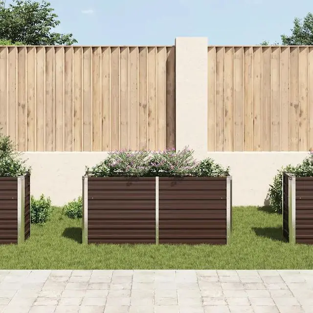 Alt view image 7 of 10 - vidaXL Garden Raised Bed Brown 63"x15.7"x30.3" Galvanized Steel