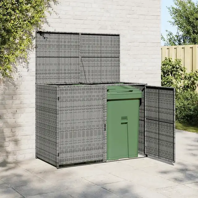Alt view image 12 of 12 - vidaXL Garbage Can Shed Trash Bin Shed Wheelie Storage Anthracite Poly Rattan