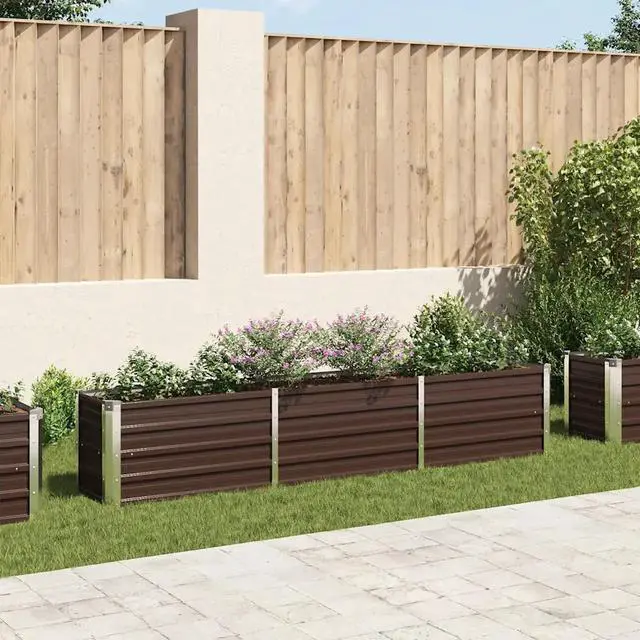 Alt view image 5 of 10 - vidaXL Garden Raised Bed Galvanized Steel 94.5"x15.7"x17.7" Brown