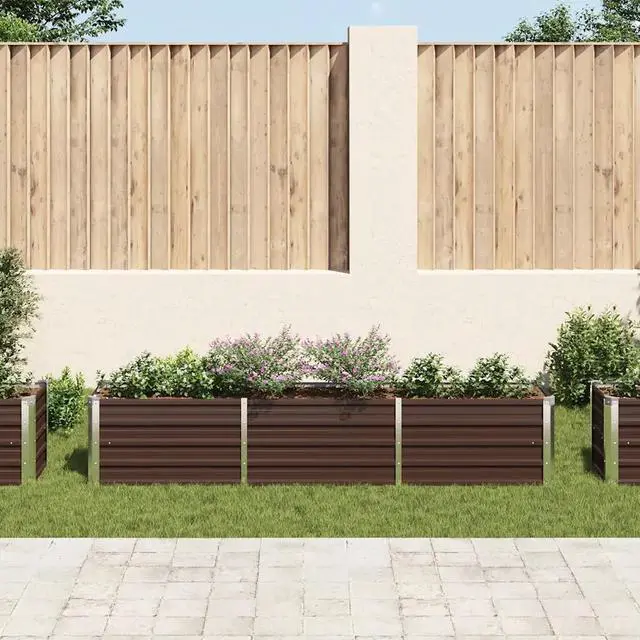 Alt view image 7 of 10 - vidaXL Garden Raised Bed Galvanized Steel 94.5"x15.7"x17.7" Brown