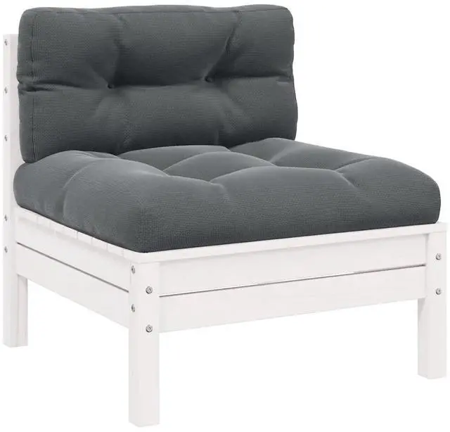 Alt view image 7 of 10 - vidaXL Patio Middle Sofa with Cushions White Solid Pinewood