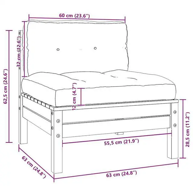 Alt view image 10 of 10 - vidaXL Patio Middle Sofa with Cushions White Solid Pinewood
