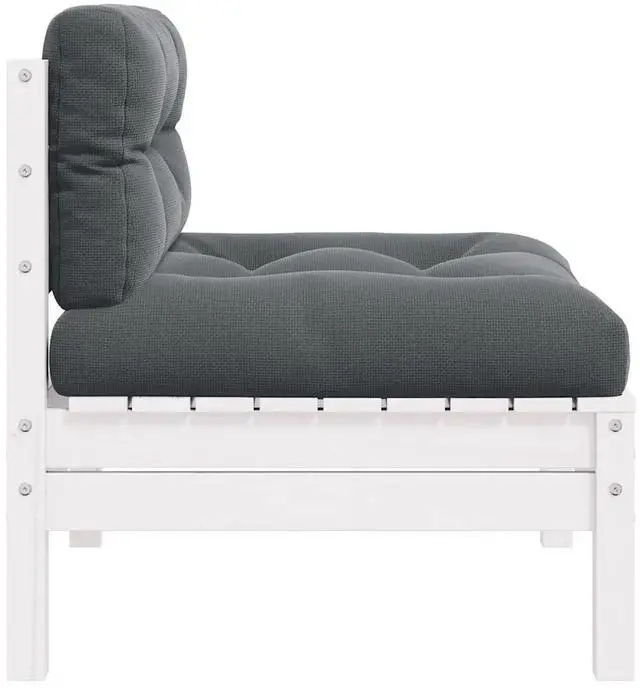 Alt view image 9 of 10 - vidaXL Patio Middle Sofa with Cushions White Solid Pinewood