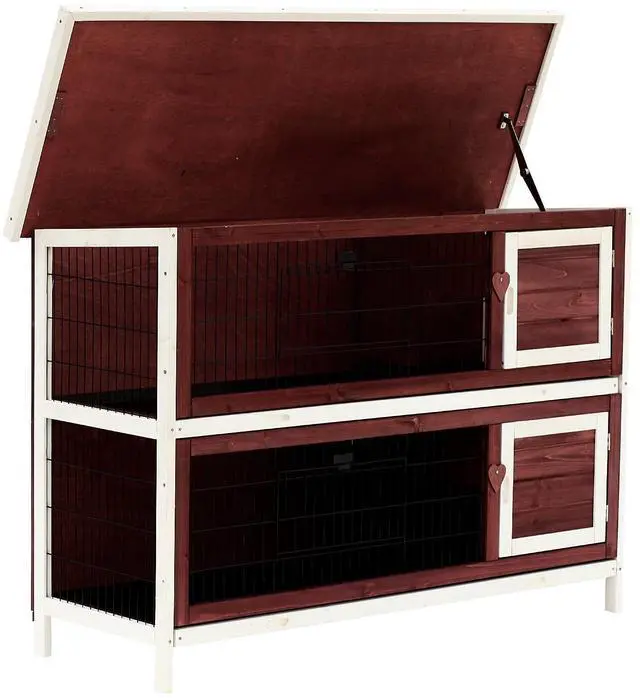Main image of Aosom 54" 2-Story Weatherproof Stackable Elevated Wooden Rabbit Hutch with Enclosed Run and Pull-Out Trays