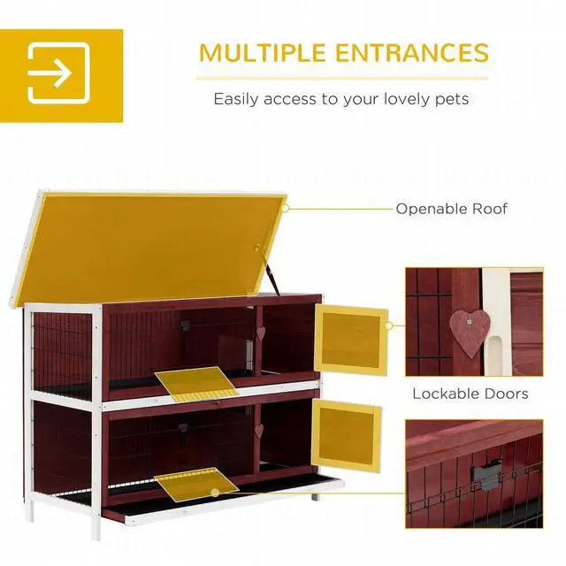 Alt view image 5 of 7 - Aosom 54" 2-Story Weatherproof Stackable Elevated Wooden Rabbit Hutch with Enclosed Run and Pull-Out Trays